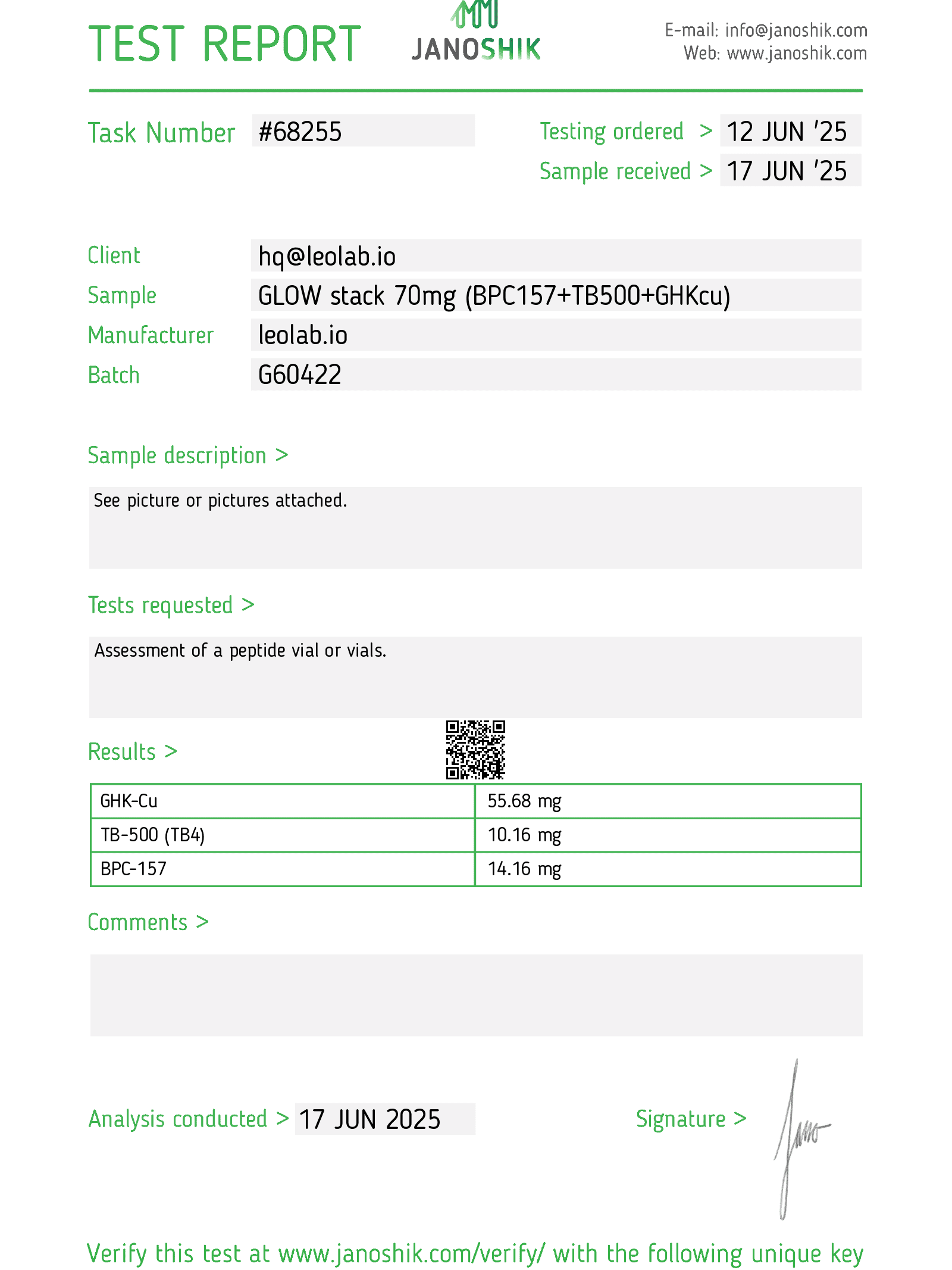 GLOW stack 3rd party test results
